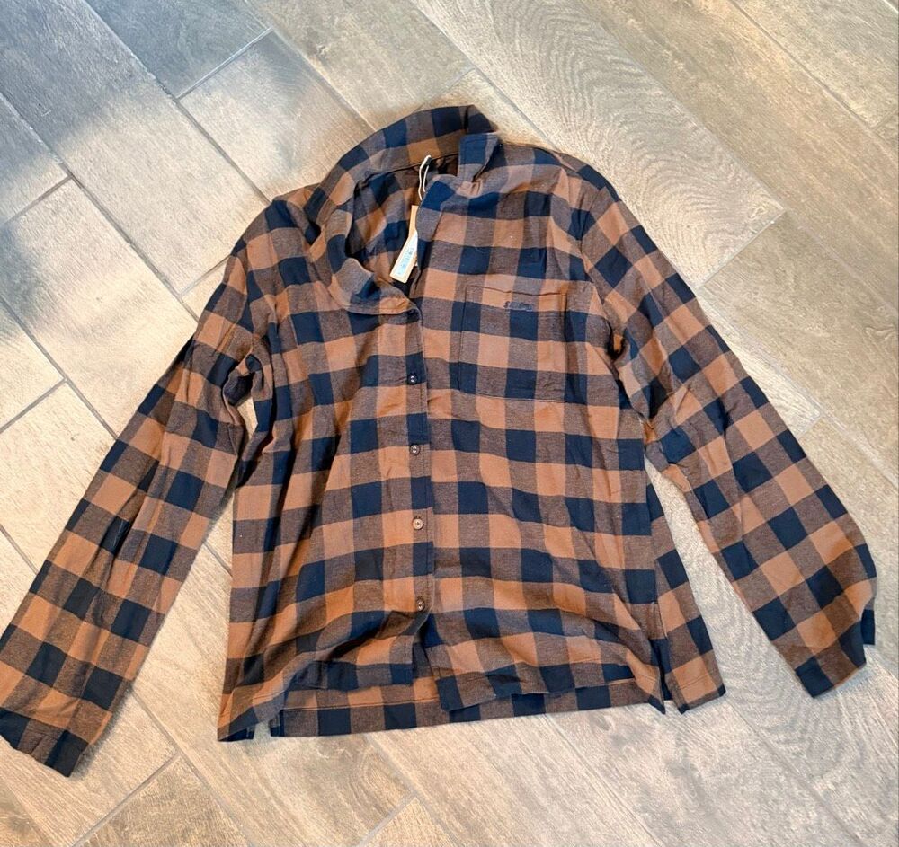 SKIMS Flannel Sleep Shirt Jasper Buffalo Check Button Up Size Small S NWT